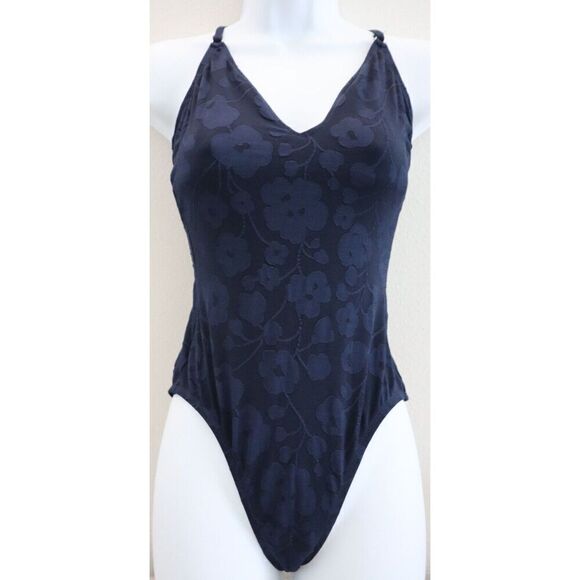 Robin Piccone 193213 Women's Sz 6 Navy Blue Floral One Piece Swimsuit - Picture 1 of 10